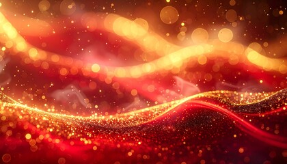 Radiant waves of warm light and sparkles creating an ethereal and festive atmosphere