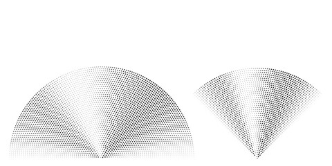 Dotted sound wave signal set. Radial radio and music audio icon collection. Rippled radar vibration element sign bundle. Black curved impulse pack. Echo soundwave symbols. Vector