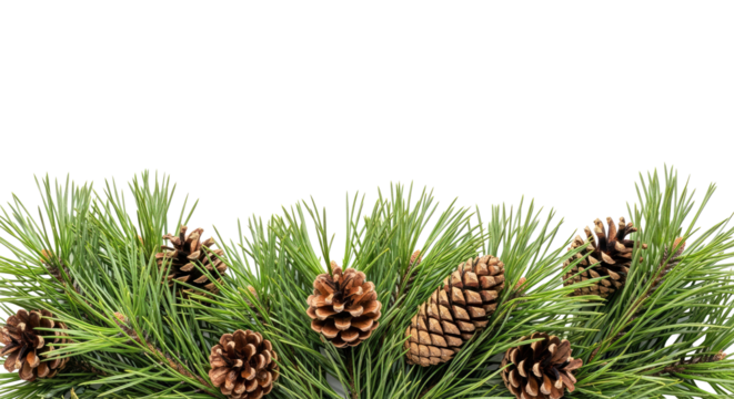 Fresh Green Pine Branches Pine Cones Needles Natural Rustic Christmas Decor Elements
