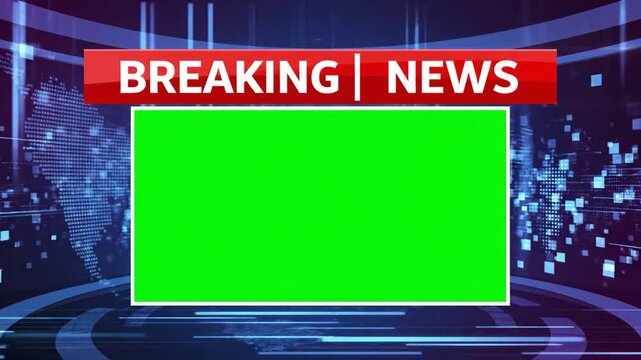 Breaking News Broadcast Background with Green Screen for Custom Content Overlay - Global News Update Studio