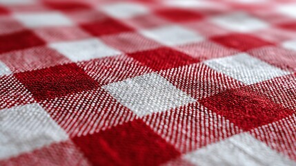 Red and White Checkered Tablecloth Fabric Texture Close Up View