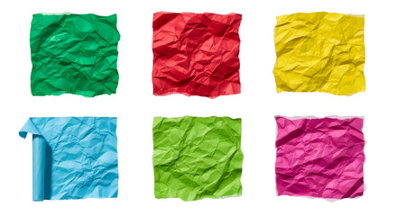 Six Colorful Crumpled Paper Squares With Torn Edges