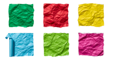 Six Colorful Crumpled Paper Squares With Torn Edges