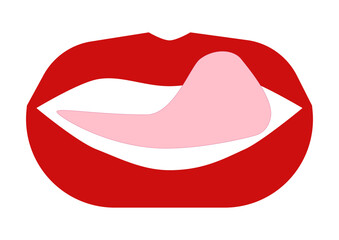 Red Lips Vector Icon, Delicious Yummy Symbol for Food Logo, Restaurant, and Stickers.