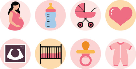 Charming baby icons set for new parents announcements, baby showers, modern nursery decor, and heartfelt congratulations designs