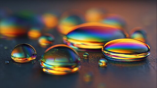 Iridescent water drops creating beautiful rainbow light reflections - Powered by Adobe