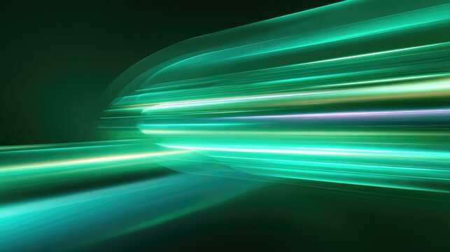 Green light trails illustrating digital data transfer and speed