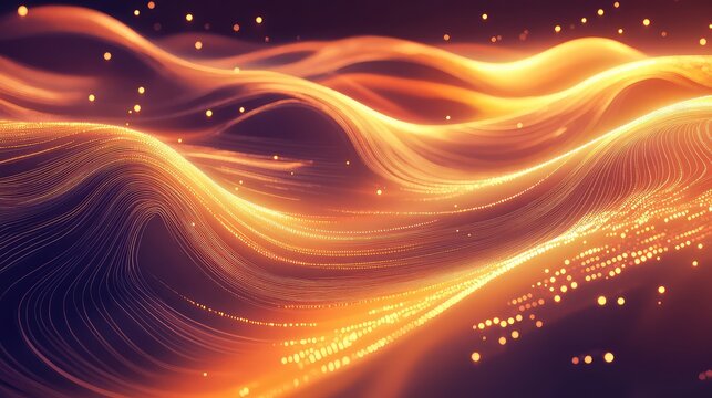 Abstract glowing waves forming digital data flow