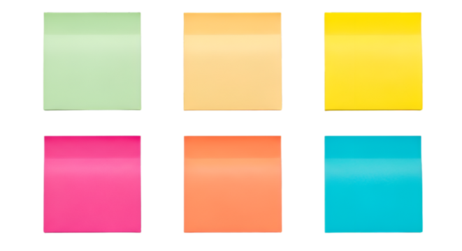 Six colorful sticky notes arranged in two rows notepad