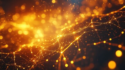 Digital network connecting data points in abstract light grid