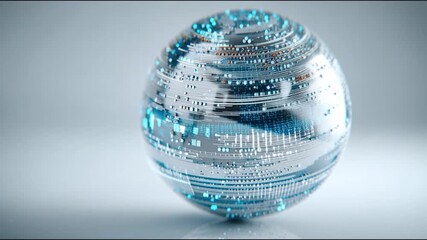 Futuristic sphere digital globe data visualization abstract network cyber design blue teal white silver 3D render technology concept minimal background with metallic texture, circuit pattern - Powered by Adobe