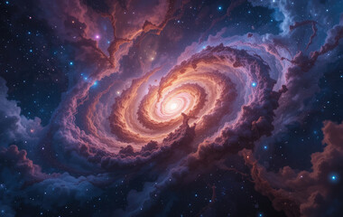 Vibrant Nebula and Stars in a Swirling Galactic Formation.
