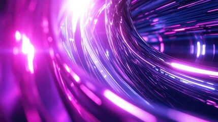 Abstract glowing fiber optic data cables transferring information