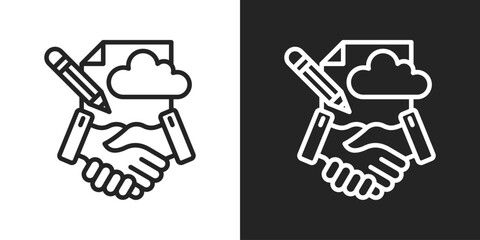 Contracts Icon In Black And White Outline Style