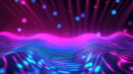 Abstract technology neon wave lines glowing data