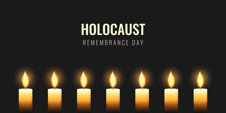 Holocaust Remembrance Day horizontal banner. Burning Candles on Black Background. Memorial vector illustration