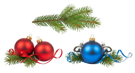 Christmas Tree Branches with Red and Blue Ornaments
