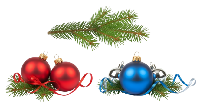 Christmas Tree Branches with Red and Blue Ornaments