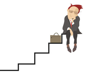 Disappointed man sitting on the edge of the steps