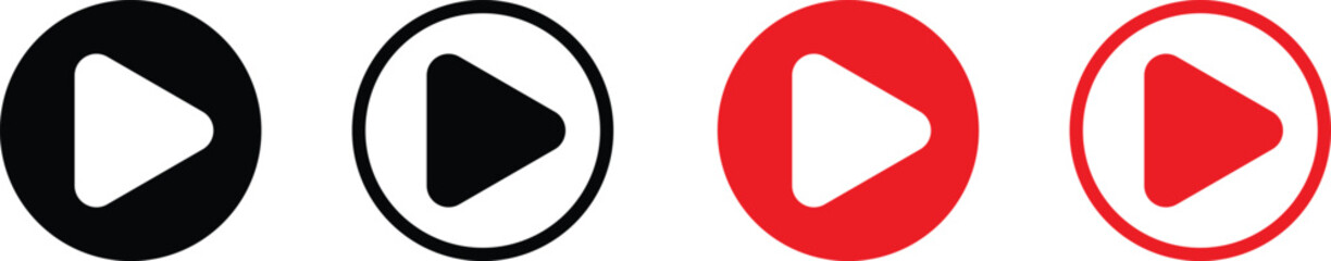 Play button icons in black and red oval shapes
