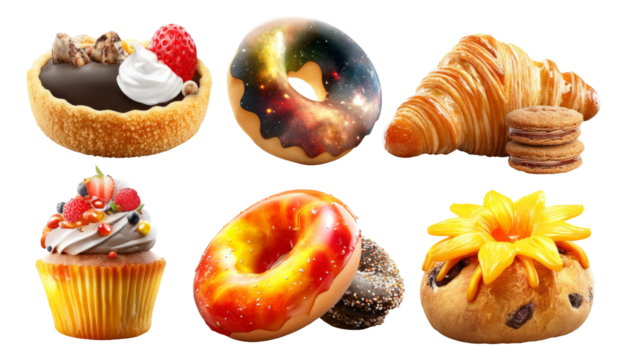 Enchanted Celestial Bakery Treats on Isolated Transparent Background