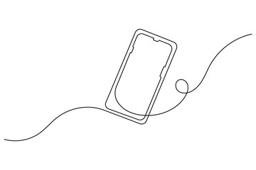 Smart mobile phone continuous one-line drawing mobile device minimalist outline vector illustration