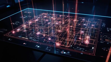 Abstract digital network map with glowing lines and nodes on a dark background, representing data flow or a futuristic city grid. - Powered by Adobe
