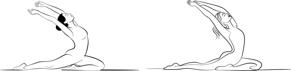 Line art of yoga poses arms is relaxing, modern minimalist art set on white background.