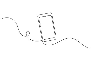 Obraz premium Smart mobile phone continuous one-line minimalist outline vector illustration