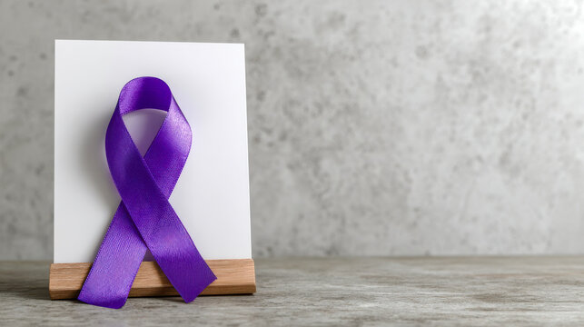 Purple awareness ribbon on blank white card