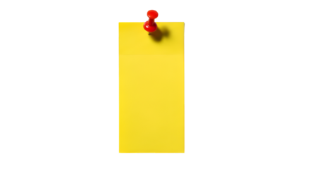 Yellow sticky note with red pushpin on black background