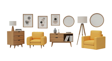 Modern Minimalist Living Room Yellow Accents Scandinavian Design Light Wood Furniture
