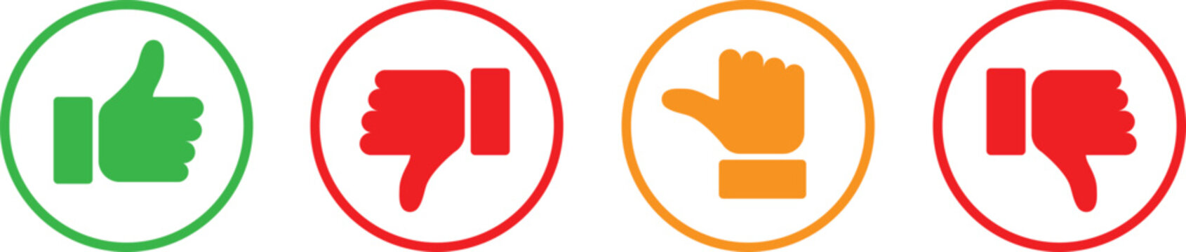 Four oval icons showing thumbs up thumbs down and stop hand symbols