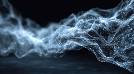 Abstract flowing data network connection over dark digital backdrop