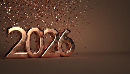 Stunning 2026 metallic numbers with shimmering confetti celebration