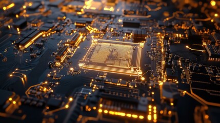 Cpu processing data on circuit board, ai brain concept