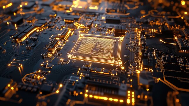 Cpu processing data on circuit board, ai brain concept