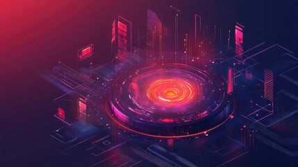 Isometric digital city connecting data network core