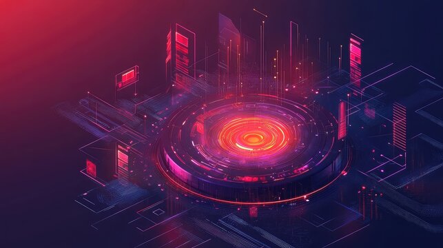 Isometric digital city connecting data network core