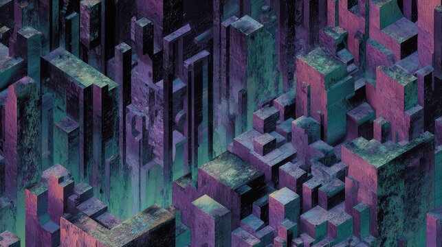 Abstract geometric cityscape blocks creating futuristic urban pattern