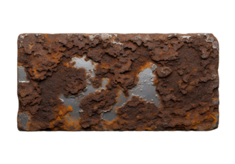 Detailed macro view of heavily rusted metal texture with peeling paint and corrosion showing underlying silver surface, perfect for industrial design backgrounds.