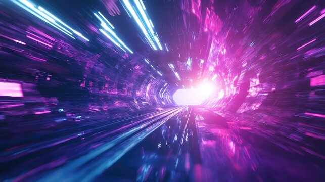 Speeding through a futuristic tunnel with glowing neon lights