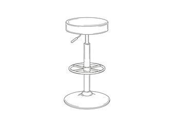 Line drawing of an adjustable height round bar stool with footrest