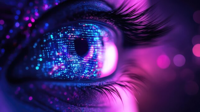 Digital eye looking forward with data vision