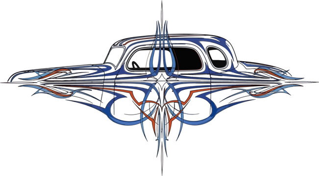 Classic car design with pinstripes and ornamental details