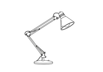 Black and white line drawing of a cantilever desk lamp with an adjustable arm