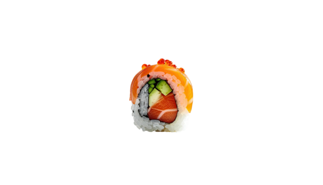 Close-up of sushi roll with salmon, cucumber and rice