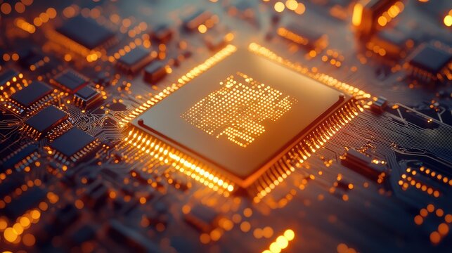 Cpu chip processing data on circuit board