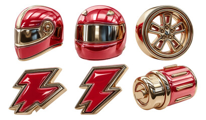 Bright Racing Accessories in Chrome Finish with Isolated Transparent Background
