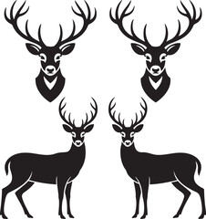 Naklejka premium Stylized Deer Silhouettes with Antlers – Vector Set of Wildlife Icons 